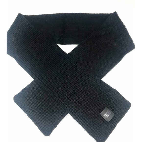 Ugg Scarf Womens OS Black Wool Blend Chunky Knit Cozy Winter Logo 76 X 8 Inches - Picture 3 of 7